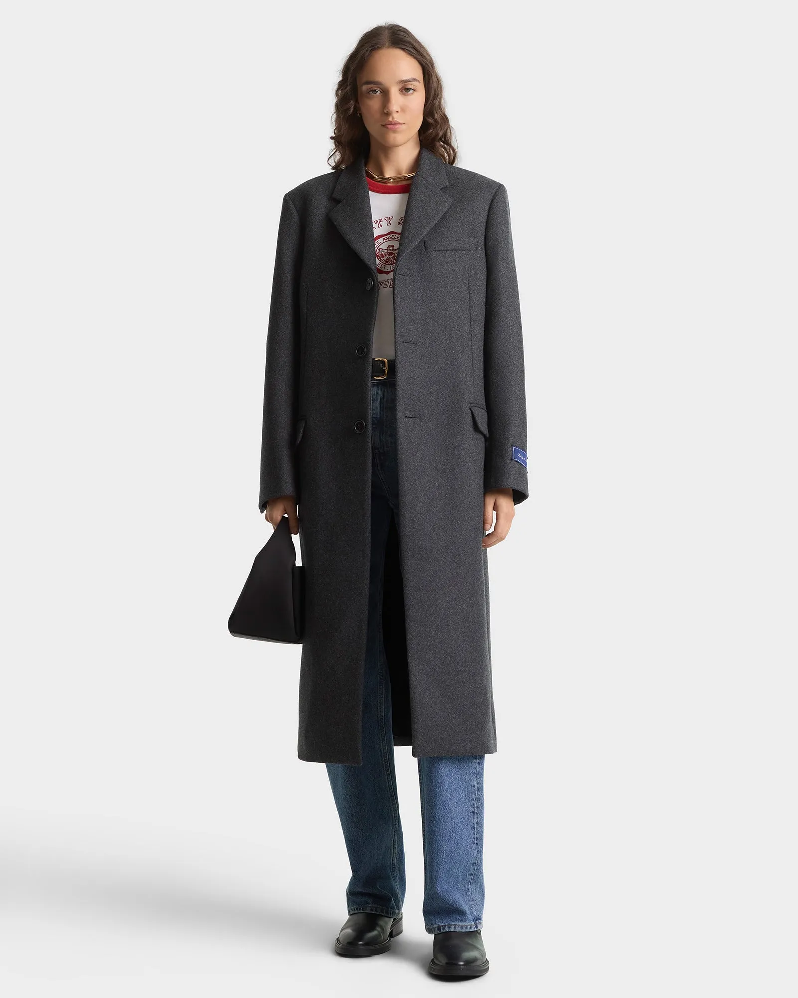 Signature Logo Structured Wool Coat - Dark Grey sold by Sporty and Rich product image thumbnail 2