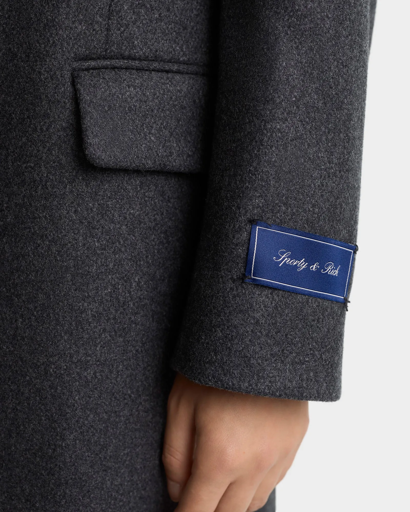 Signature Logo Structured Wool Coat - Dark Grey sold by Sporty and Rich product image thumbnail 3