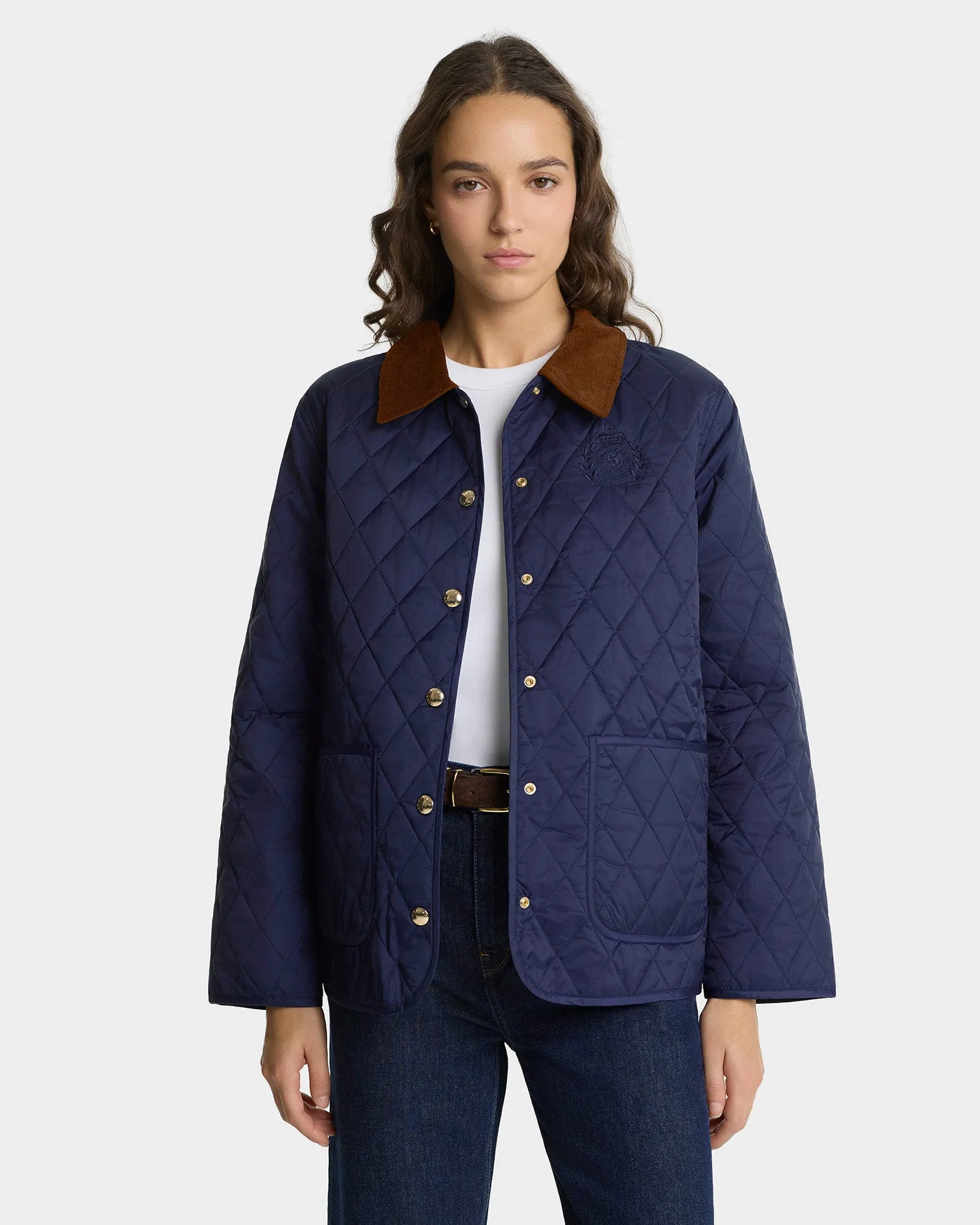NY Crest Nylon Quilted Jacket - Navy/Tan sold by Sporty and Rich product image thumbnail 3