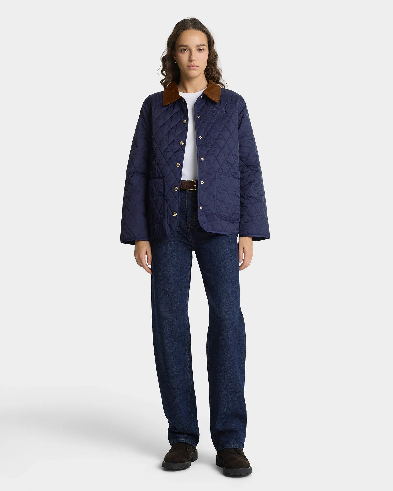 NY Crest Nylon Quilted Jacket - Navy/Tan sold by Sporty and Rich product image thumbnail 2