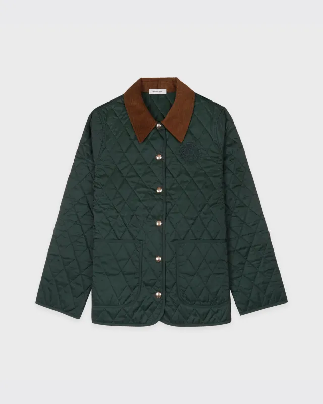 NY Crest Nylon Quilted Jacket - Forest/Tan sold by Sporty and Rich
