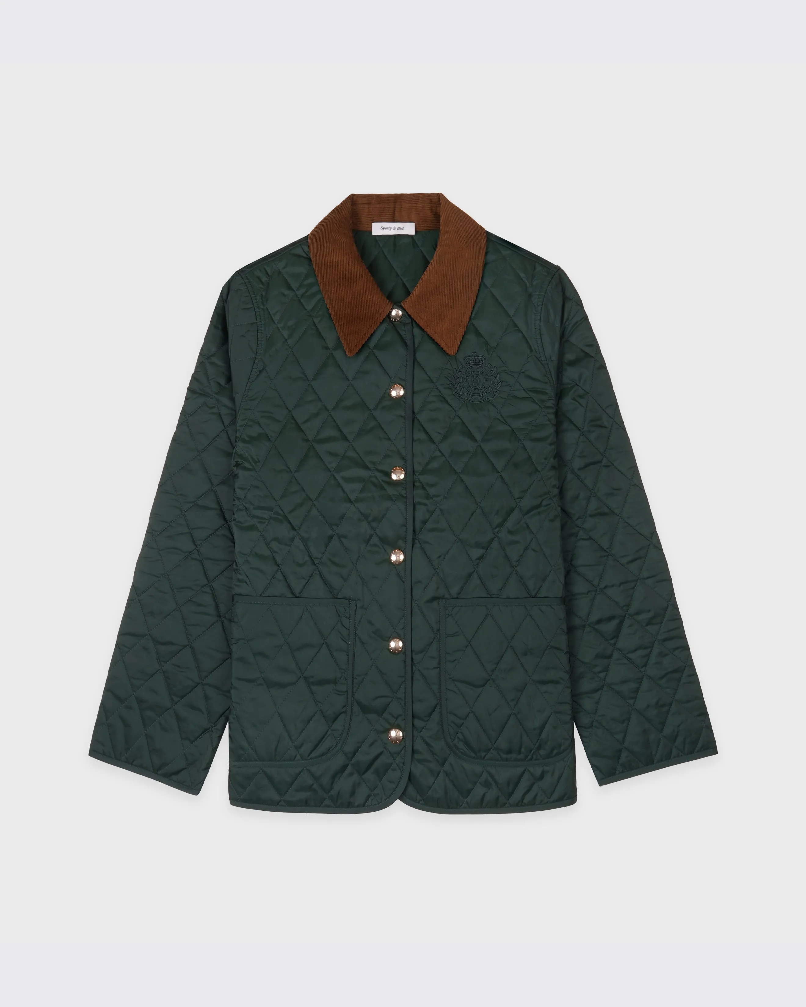 NY Crest Nylon Quilted Jacket - Forest/Tan sold by Sporty and Rich