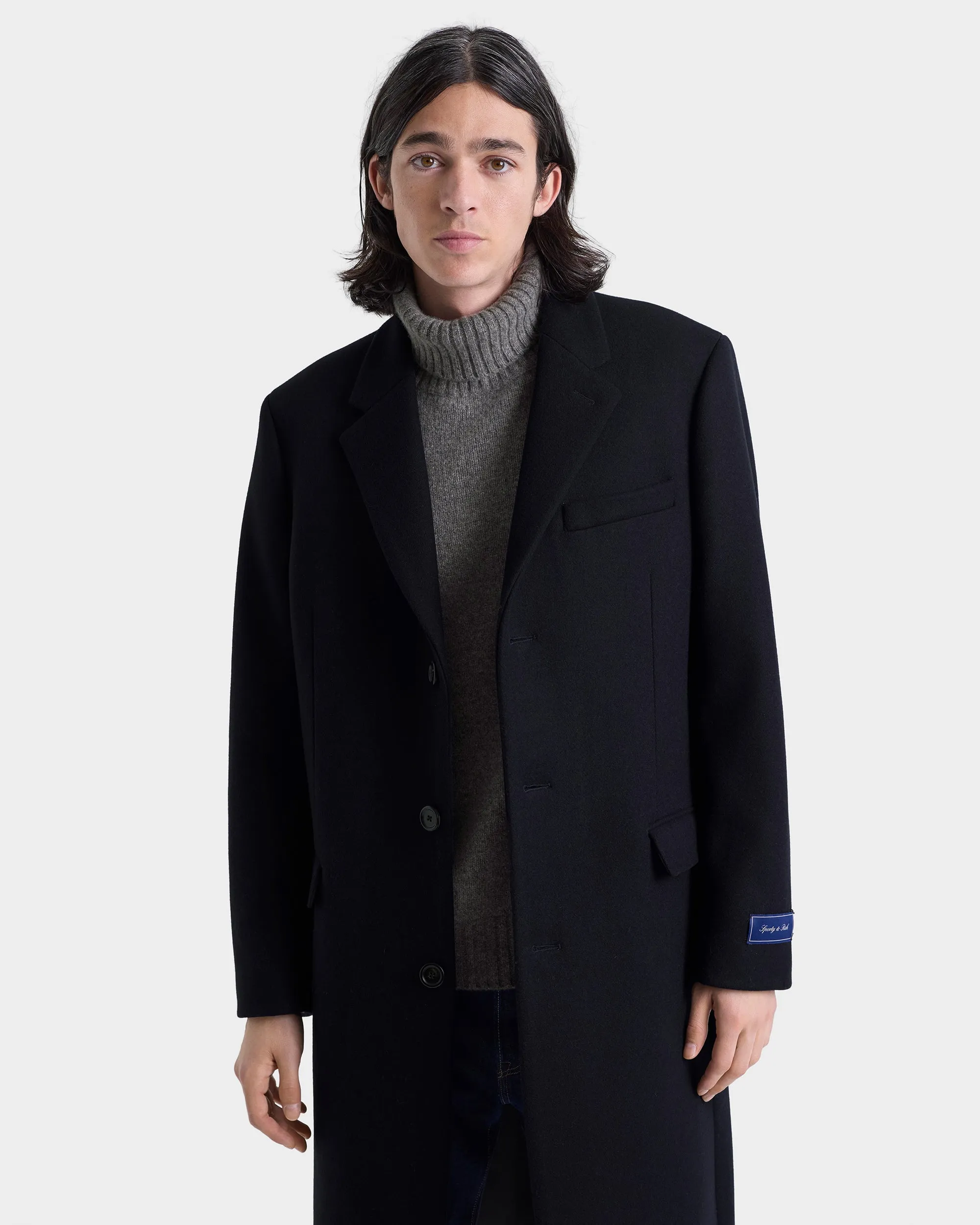 Signature Logo Wool Overcoat - Black sold by Sporty and Rich product image thumbnail 4