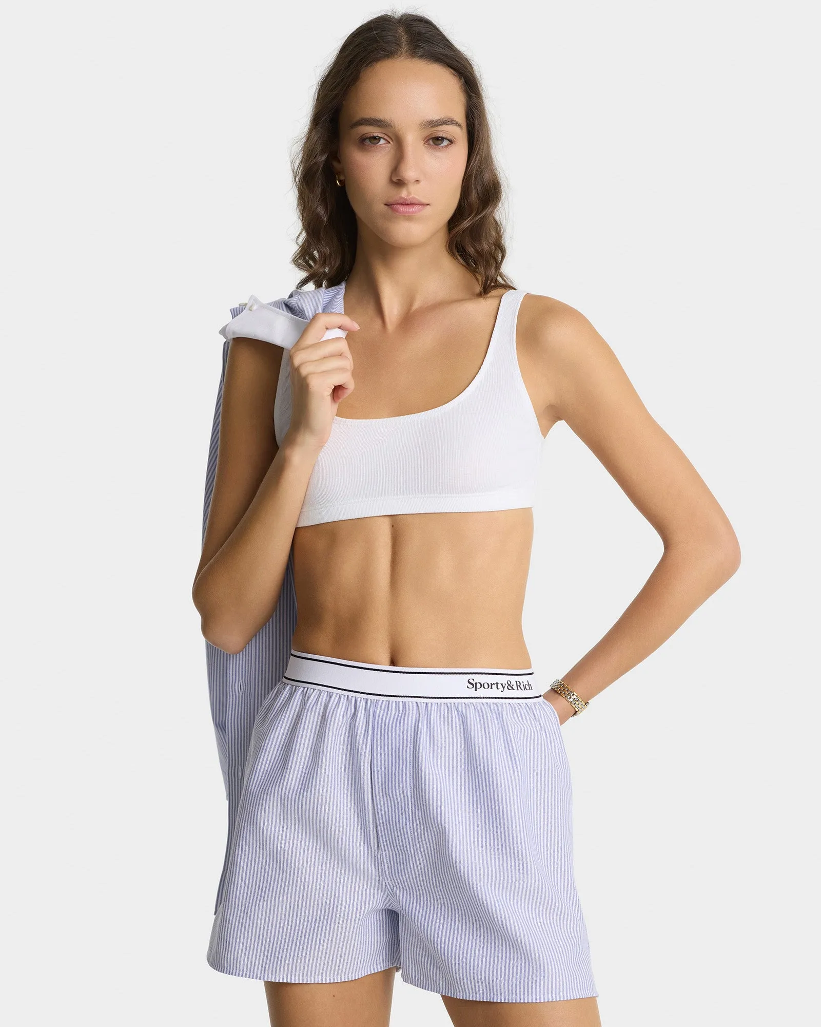 Serif Logo Oxford Boxer - Navy Stripe sold by Sporty and Rich product image thumbnail 2