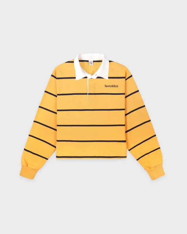Serif Logo Rugby Polo - Faded Gold/White/Navy sold by Sporty and Rich