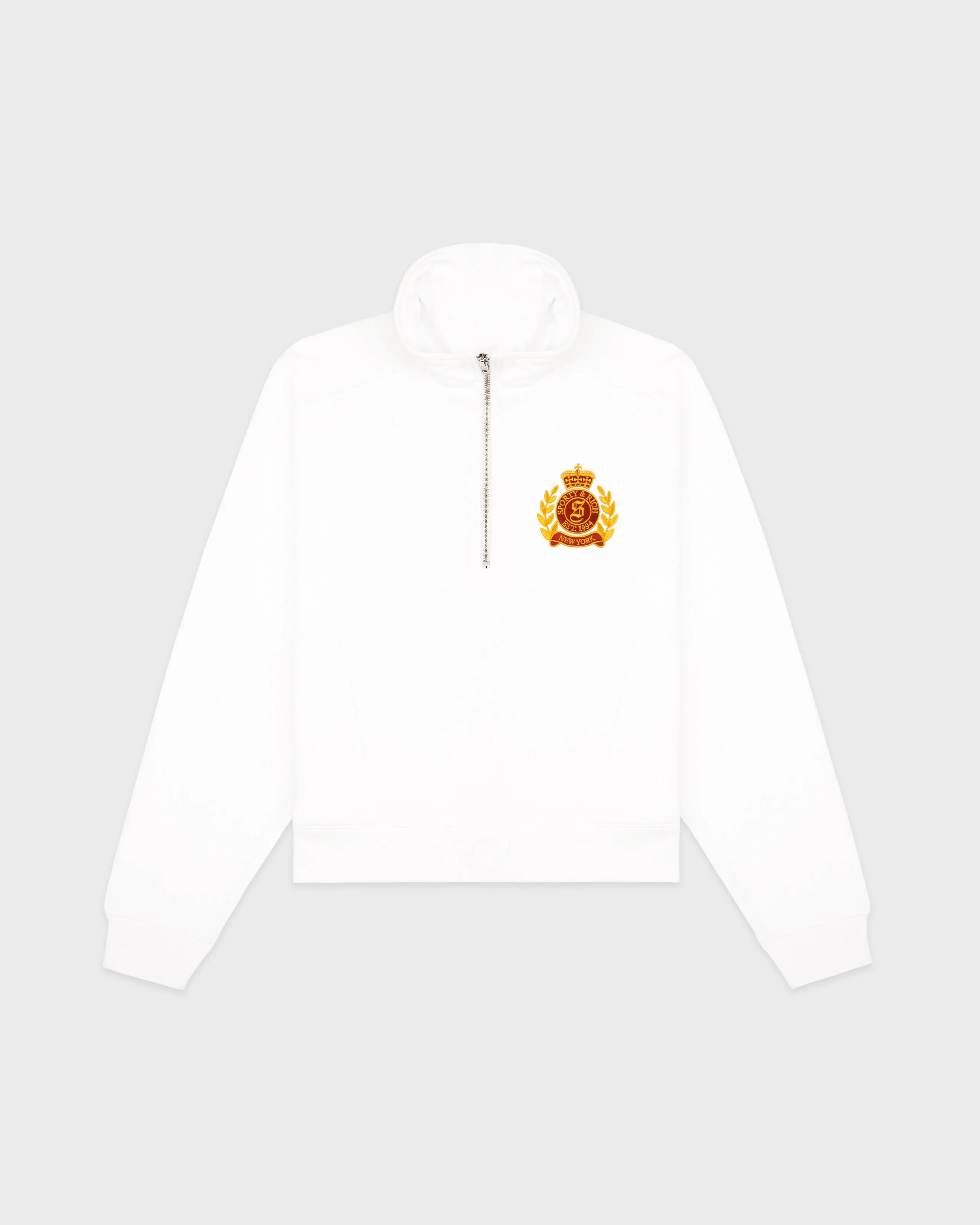 NY Crest Embroidered Quarter Zip - White sold by Sporty and Rich