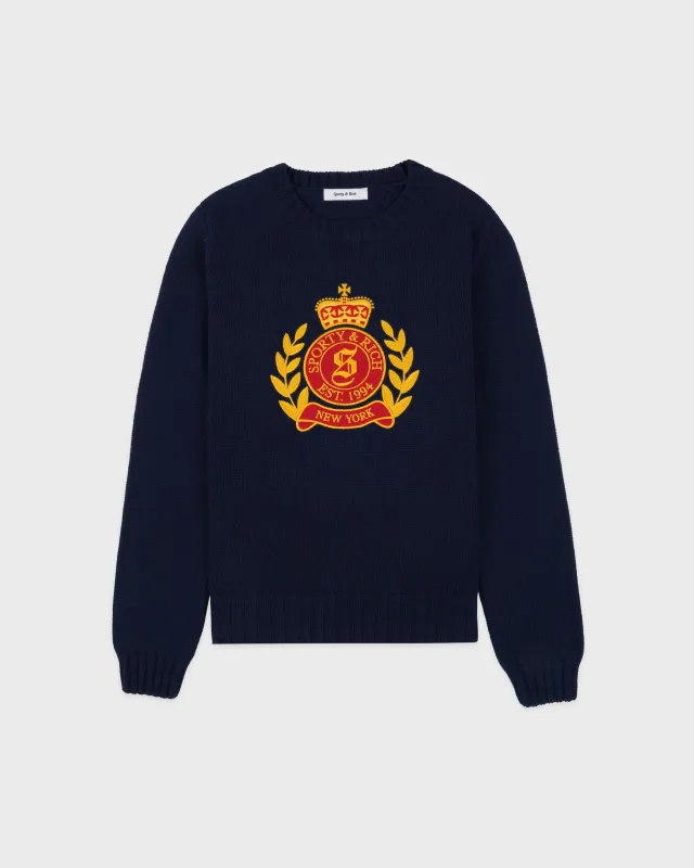 NY Crest Knitted Sweater - Navy sold by Sporty and Rich