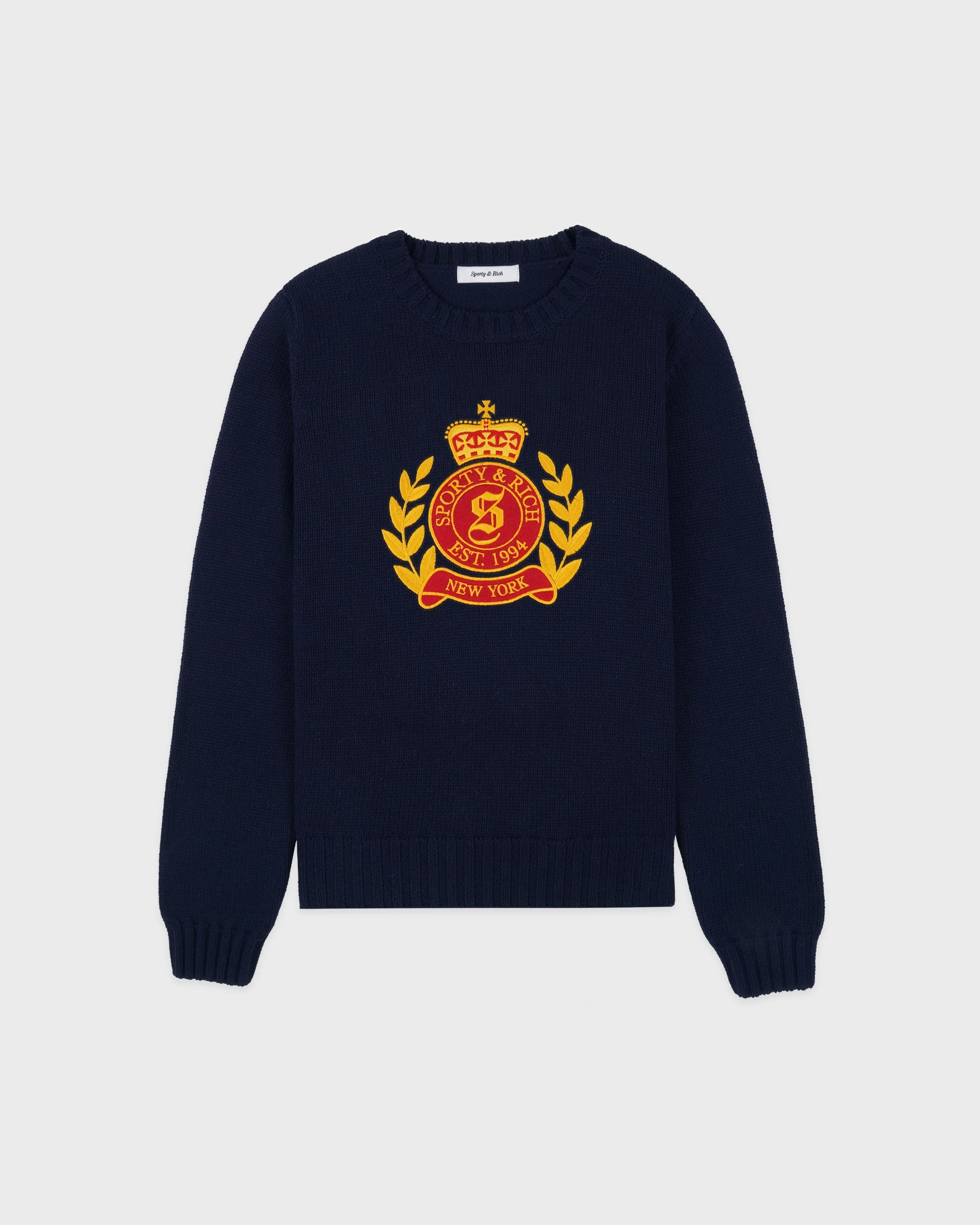 NY Crest Knitted Sweater - Navy sold by Sporty and Rich