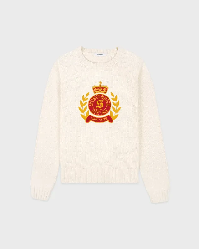 NY Crest Knitted Sweater - Ecru sold by Sporty and Rich