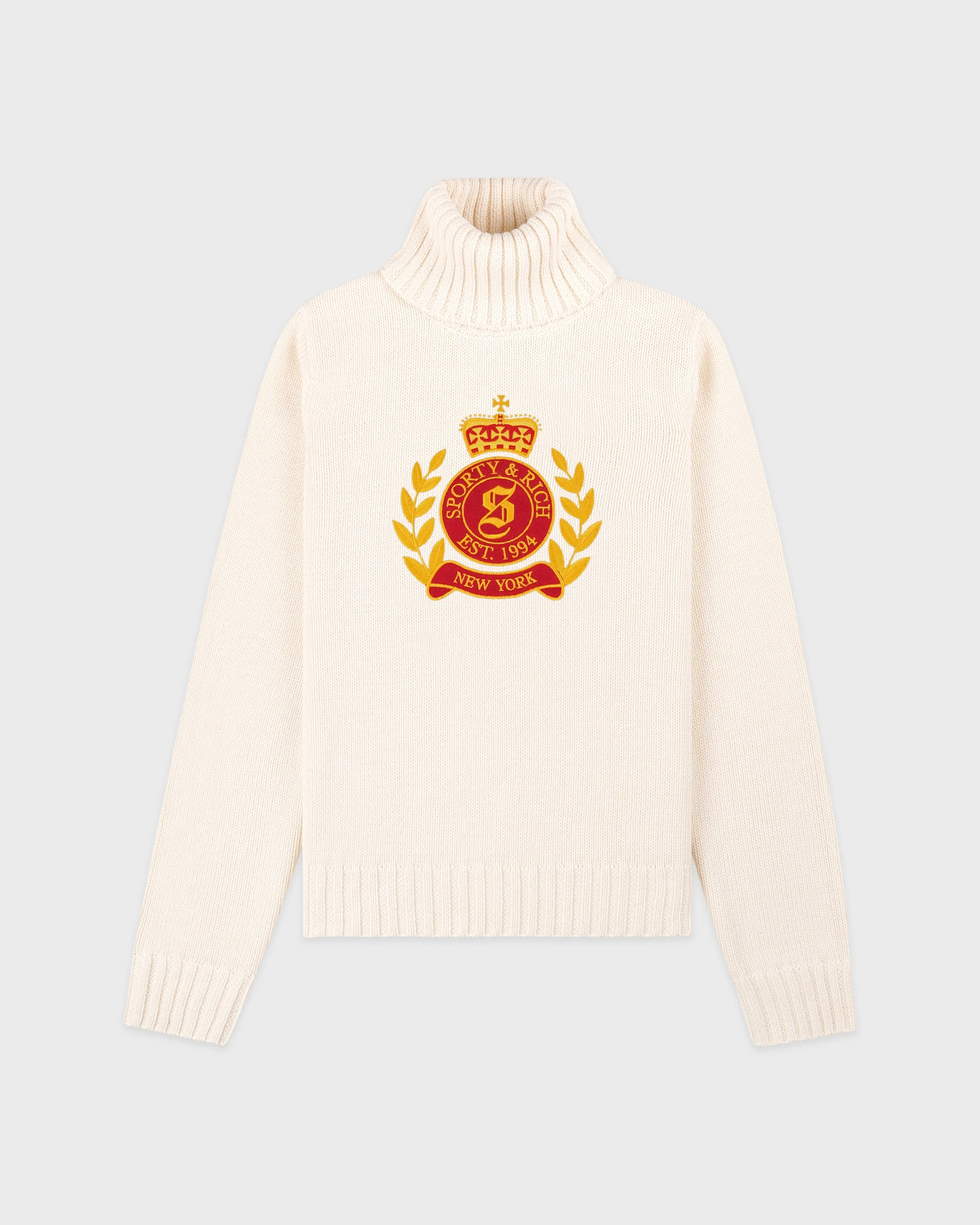 NY Crest Knitted Turtleneck - Ecru sold by Sporty and Rich