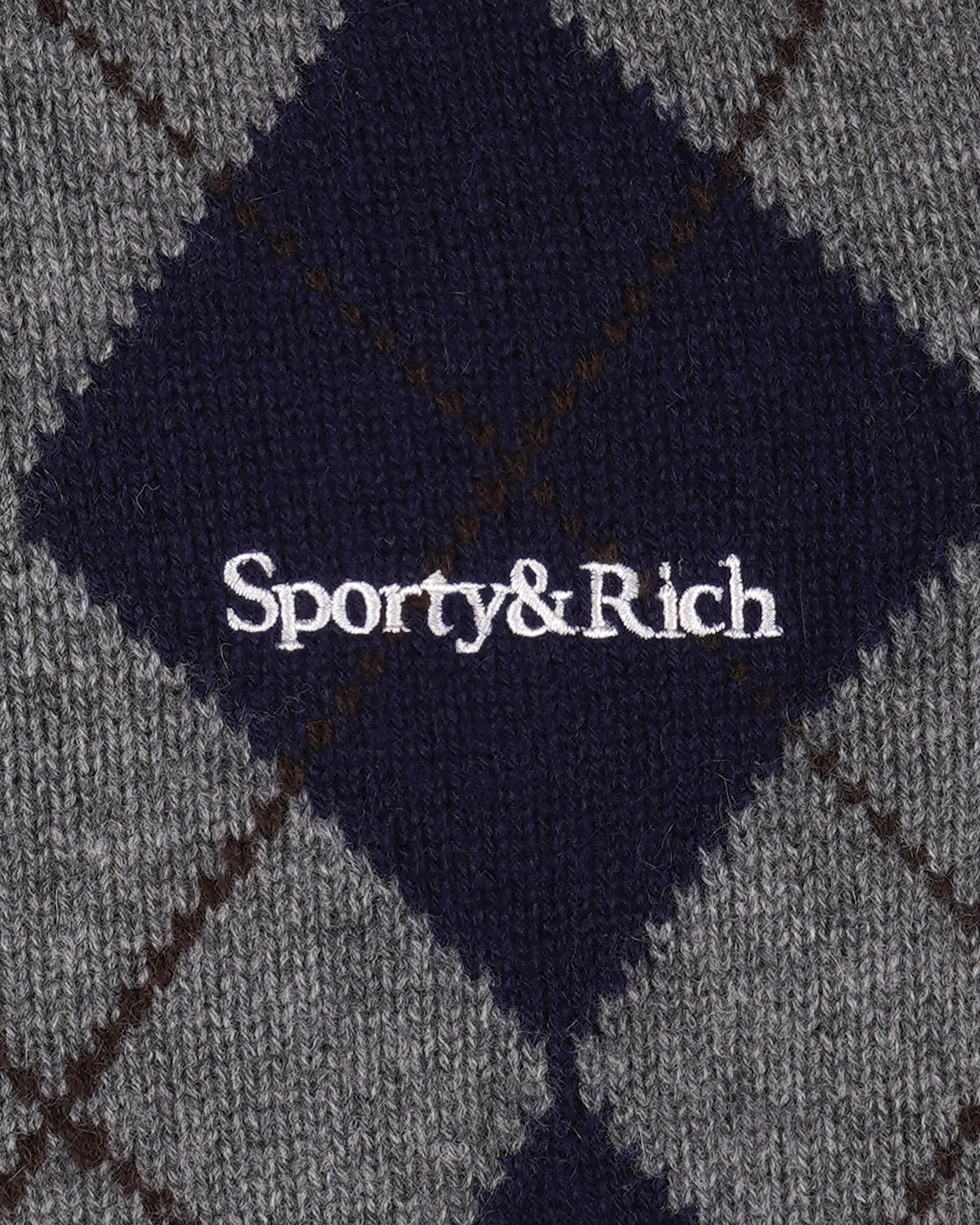 Serif Logo Argyle Cashmere Polo - Gray/Navy/Ecru sold by Sporty and Rich product image thumbnail 3