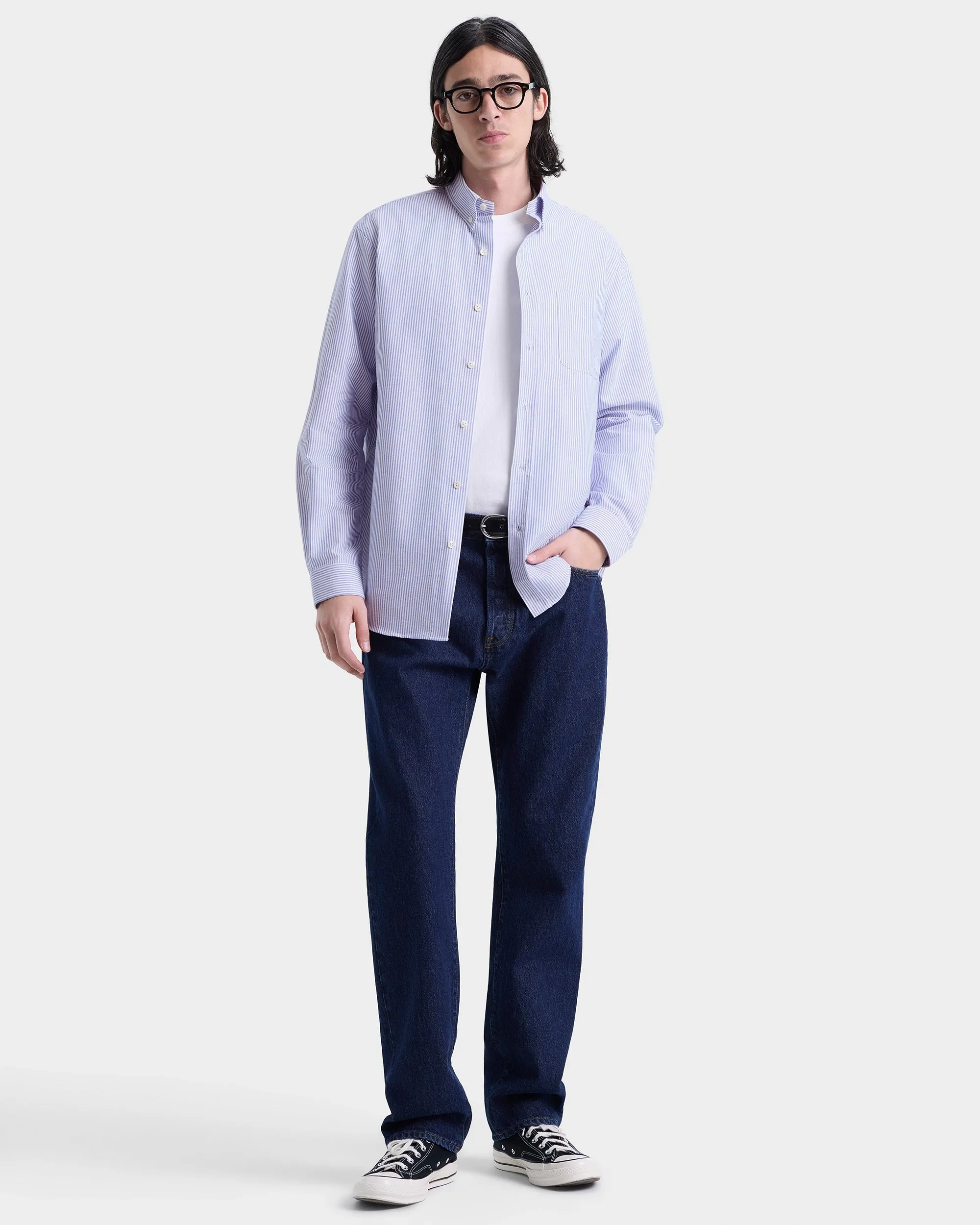 SRC Oversized Oxford Shirt Men - Navy Stripe sold by Sporty and Rich product image thumbnail 2