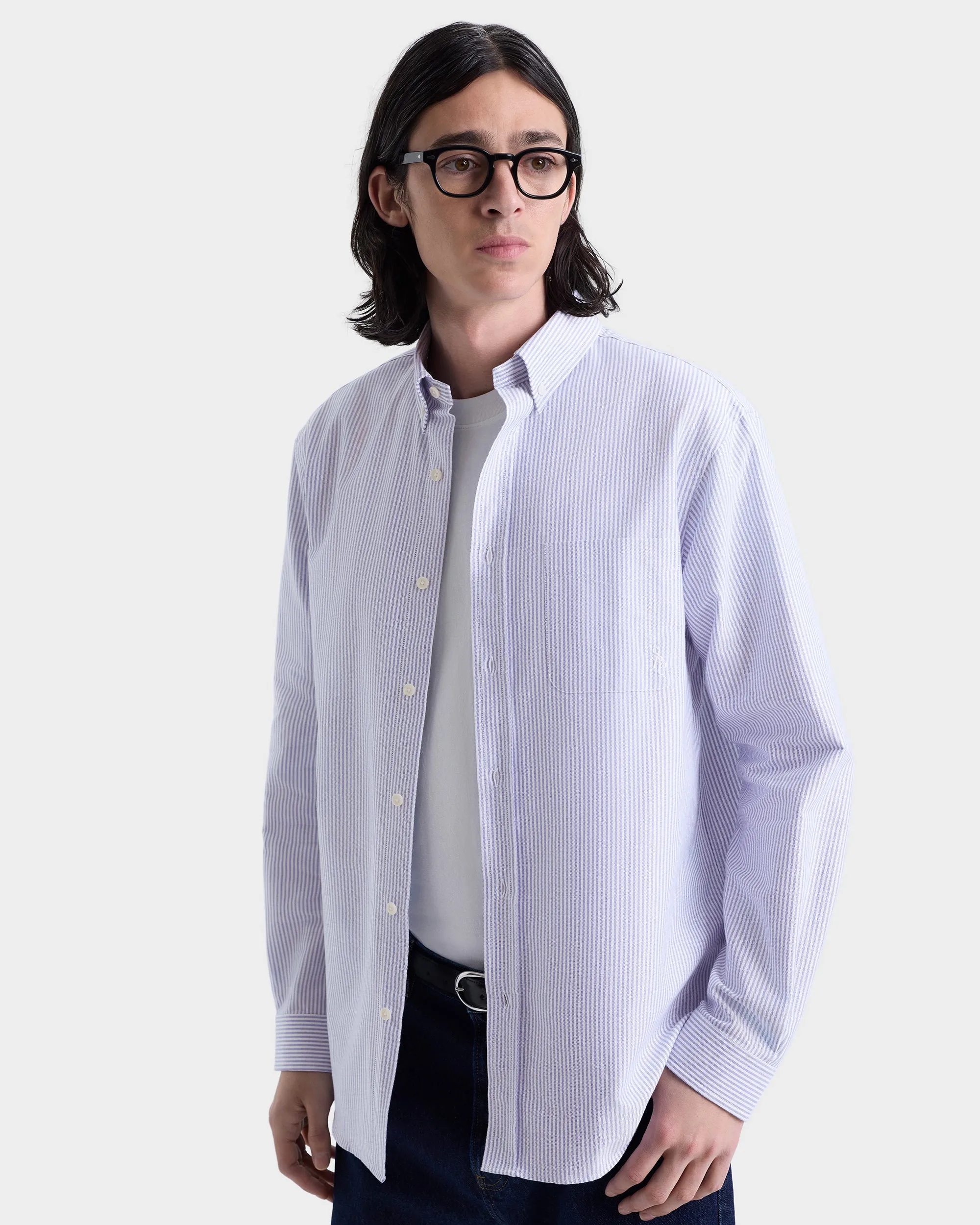 SRC Oversized Oxford Shirt Men - Navy Stripe sold by Sporty and Rich product image thumbnail 3