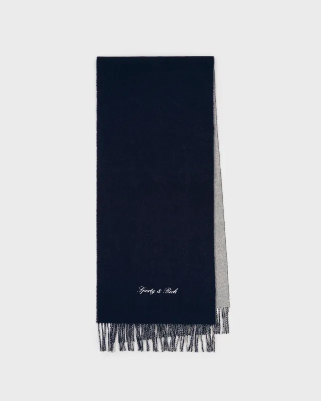 Signature Logo Duo Scarf - Light Gray/Navy sold by Sporty and Rich