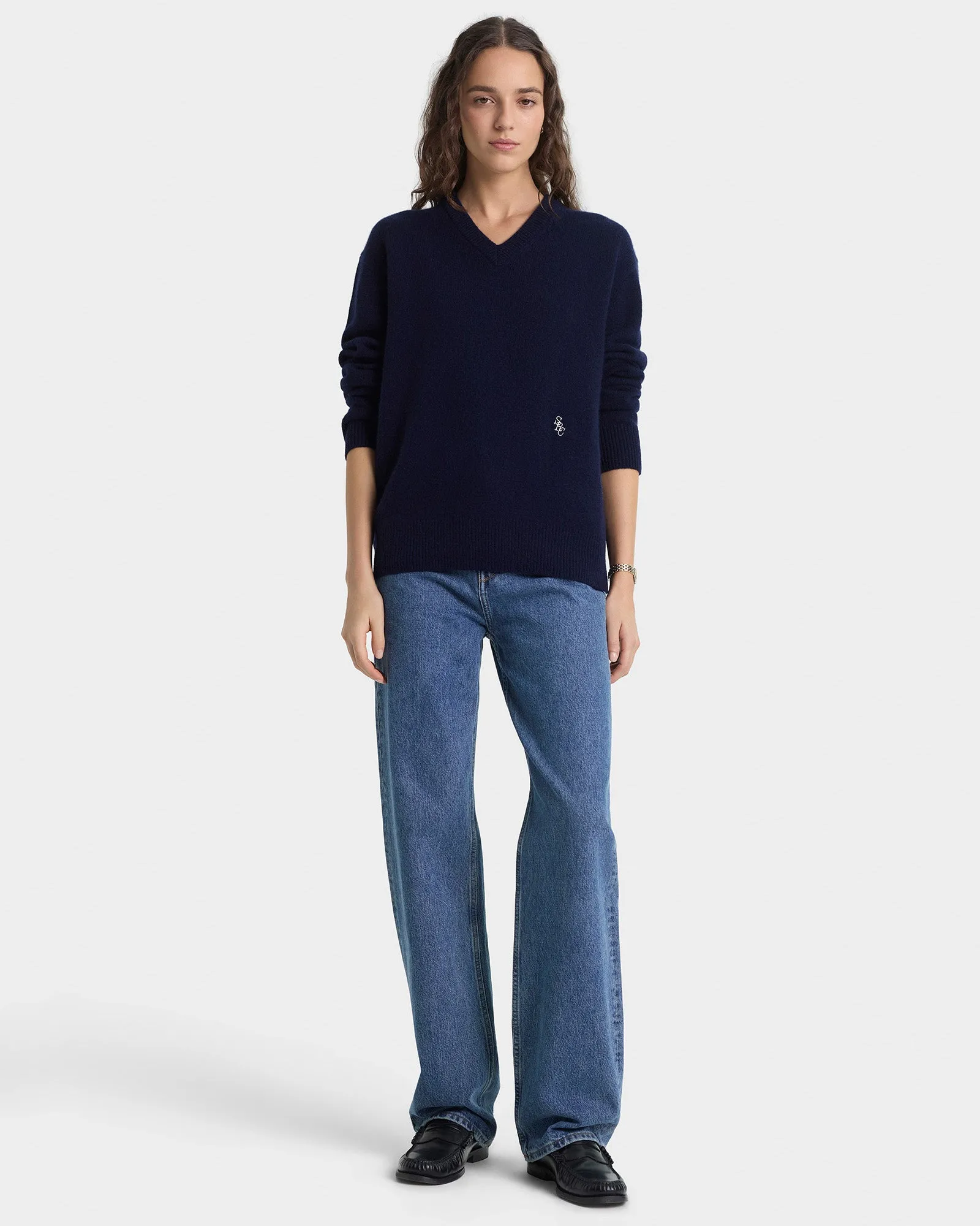 SRC Cashmere V-Neck Sweater - Navy sold by Sporty and Rich product image thumbnail 2