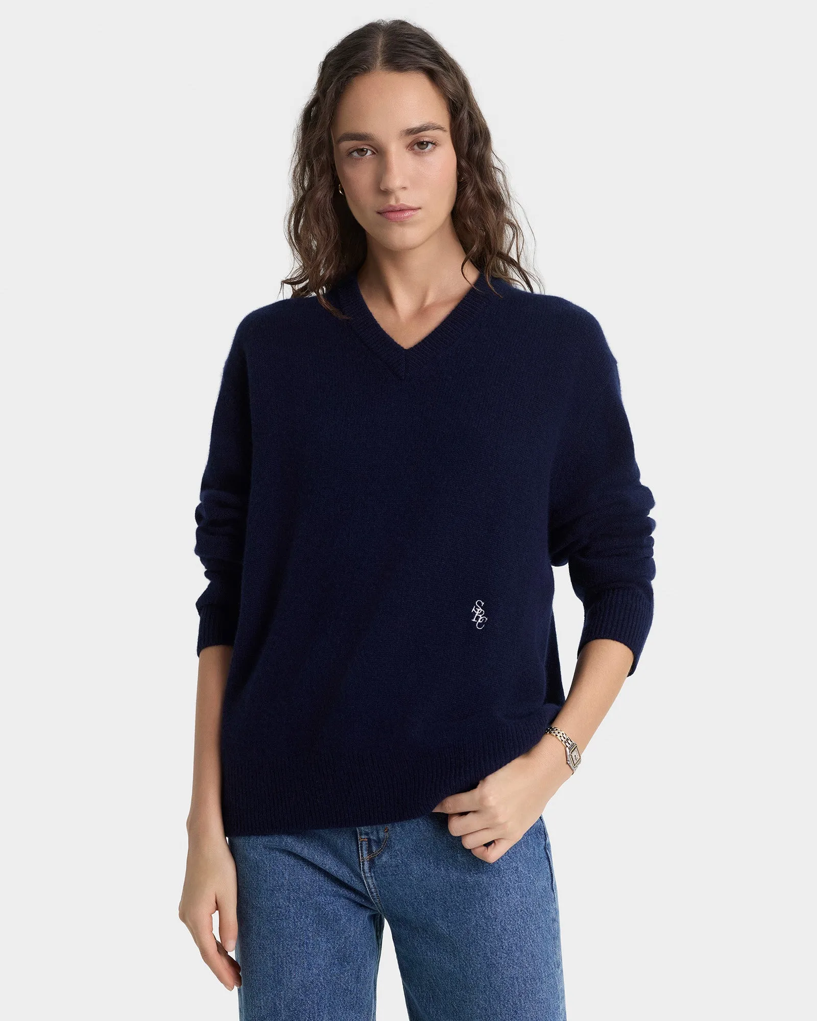 SRC Cashmere V-Neck Sweater - Navy sold by Sporty and Rich product image thumbnail 3