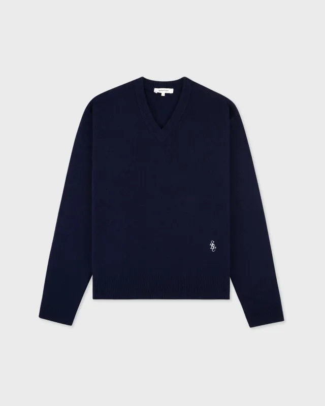 SRC Cashmere V-Neck Sweater - Navy sold by Sporty and Rich
