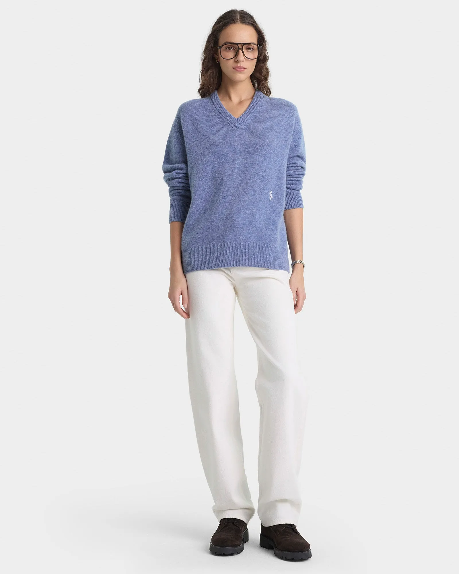 SRC Cashmere V-Neck Sweater - Colony Blue sold by Sporty and Rich product image thumbnail 4