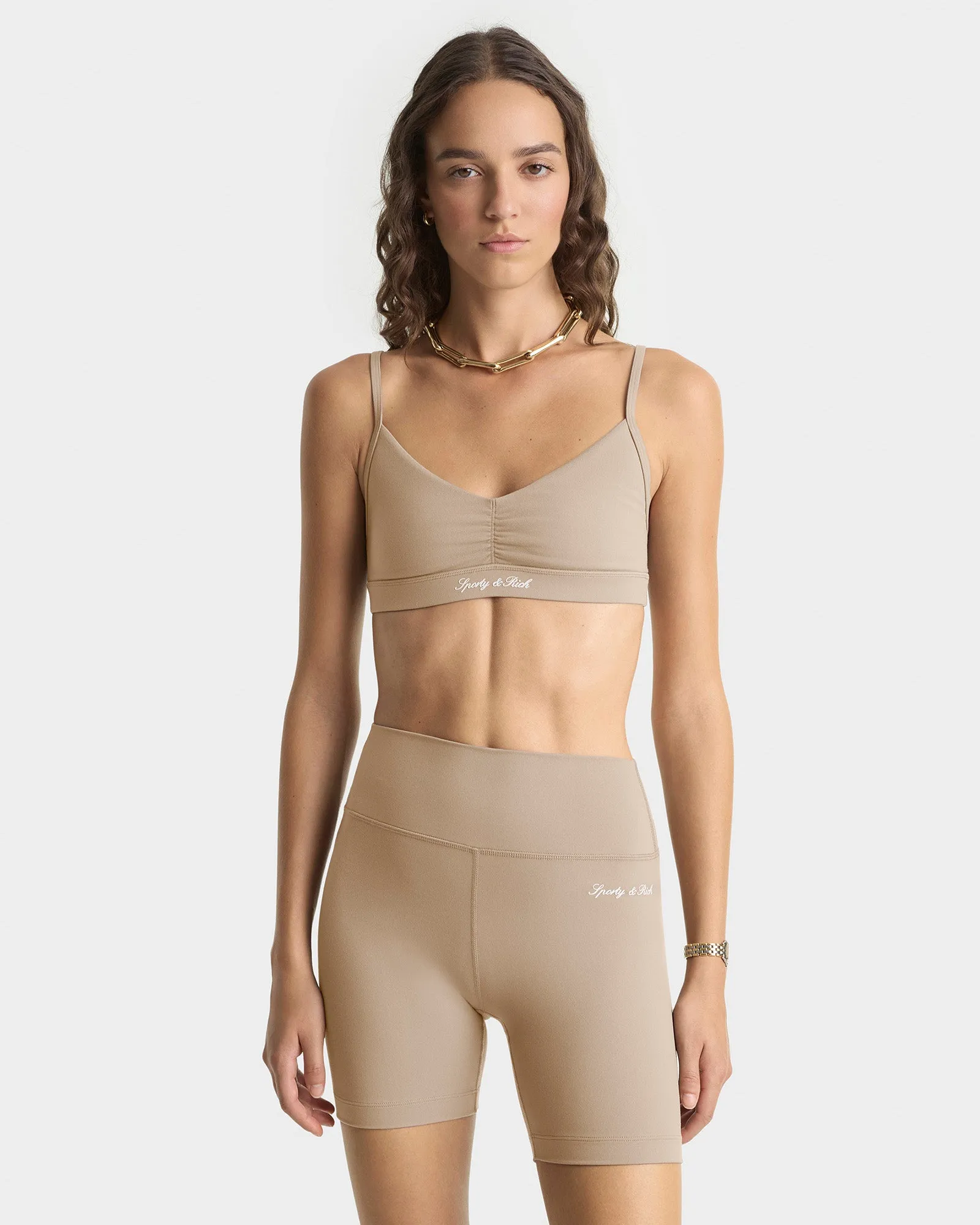 Signature Logo Mini Sports Bra - Hazelnut/White sold by Sporty and Rich product image thumbnail 3