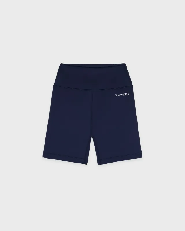 Serif Logo Biker Short - Navy/White sold by Sporty and Rich
