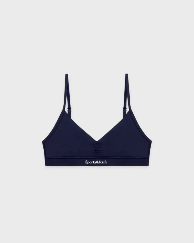 Serif Logo Mini Sports Bra - Navy/White sold by Sporty and Rich