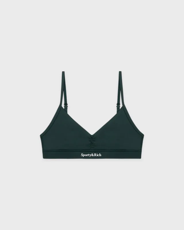 Serif Logo Mini Sports Bra - Forest/White sold by Sporty and Rich