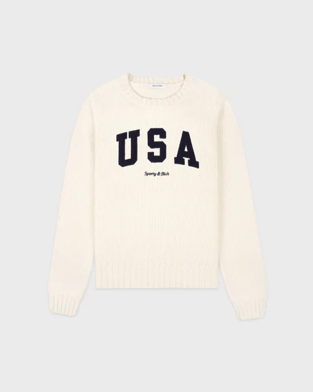 USA Knitted Sweater - Ecru/Navy sold by Sporty and Rich