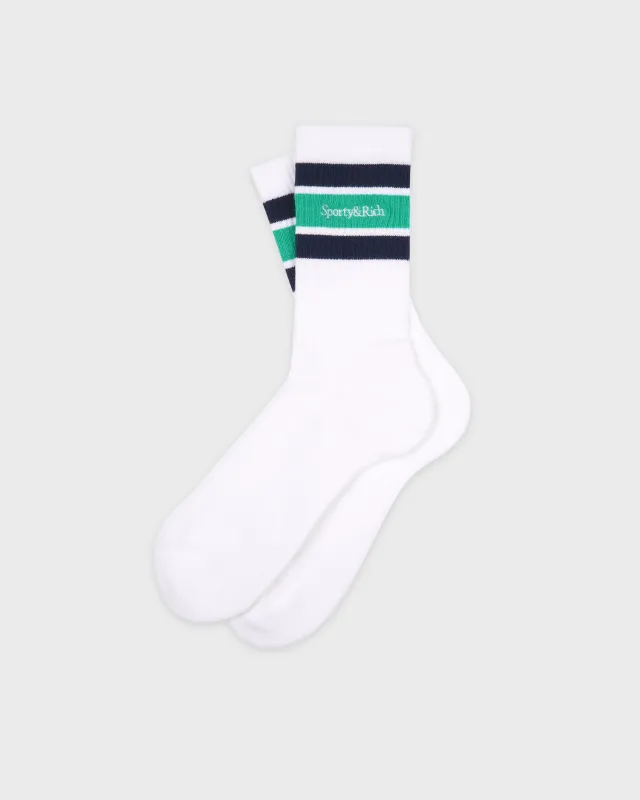 Serif Logo Socks - White/Spring Green/Light Navy sold by Sporty and Rich
