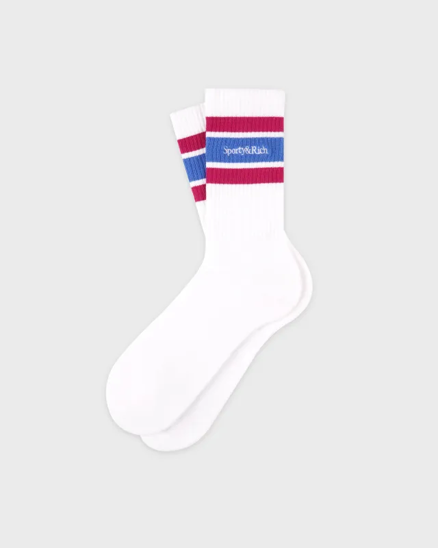 Serif Logo Socks - White/Berry/Azure sold by Sporty and Rich
