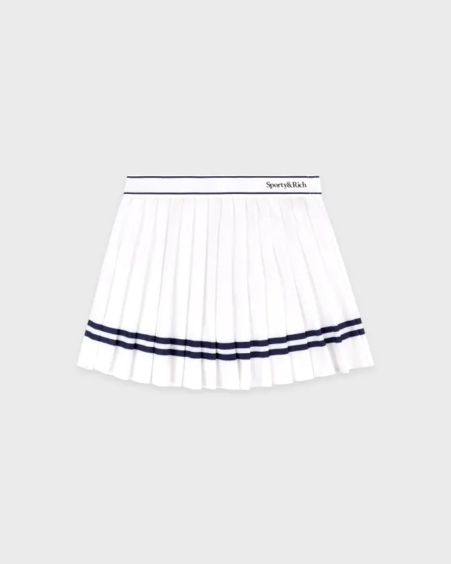 Serif Logo Pleated Skirt - White/Navy sold by Sporty and Rich