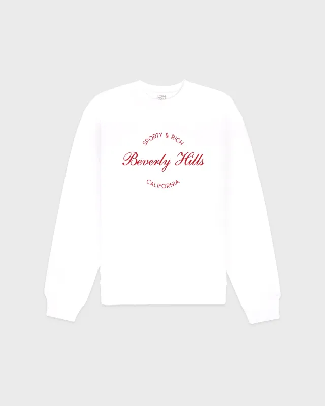 Beverly Script Crewneck - White/Ruby sold by Sporty and Rich