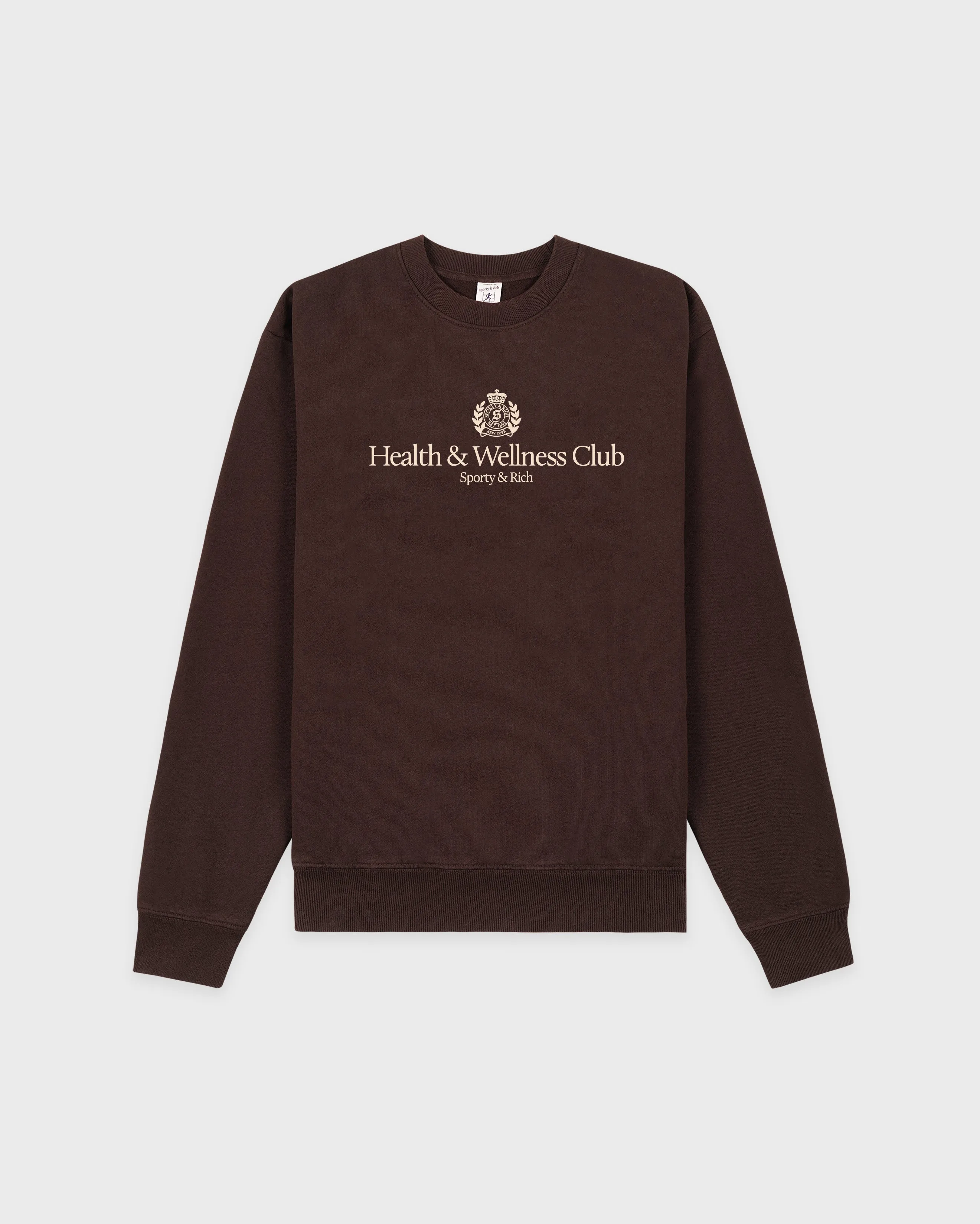 H&W Crest Crewneck - Chocolate/Ecru sold by Sporty and Rich
