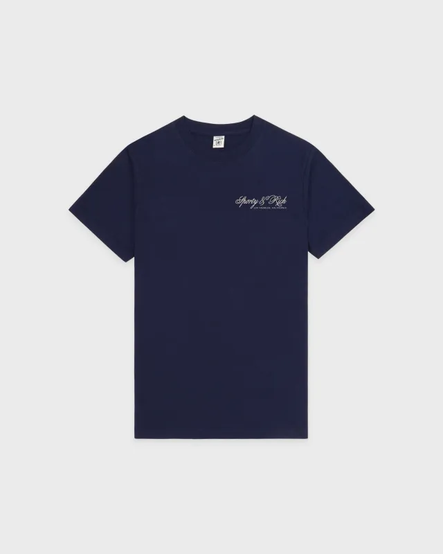 International T-Shirt - Navy/Ecru sold by Sporty and Rich
