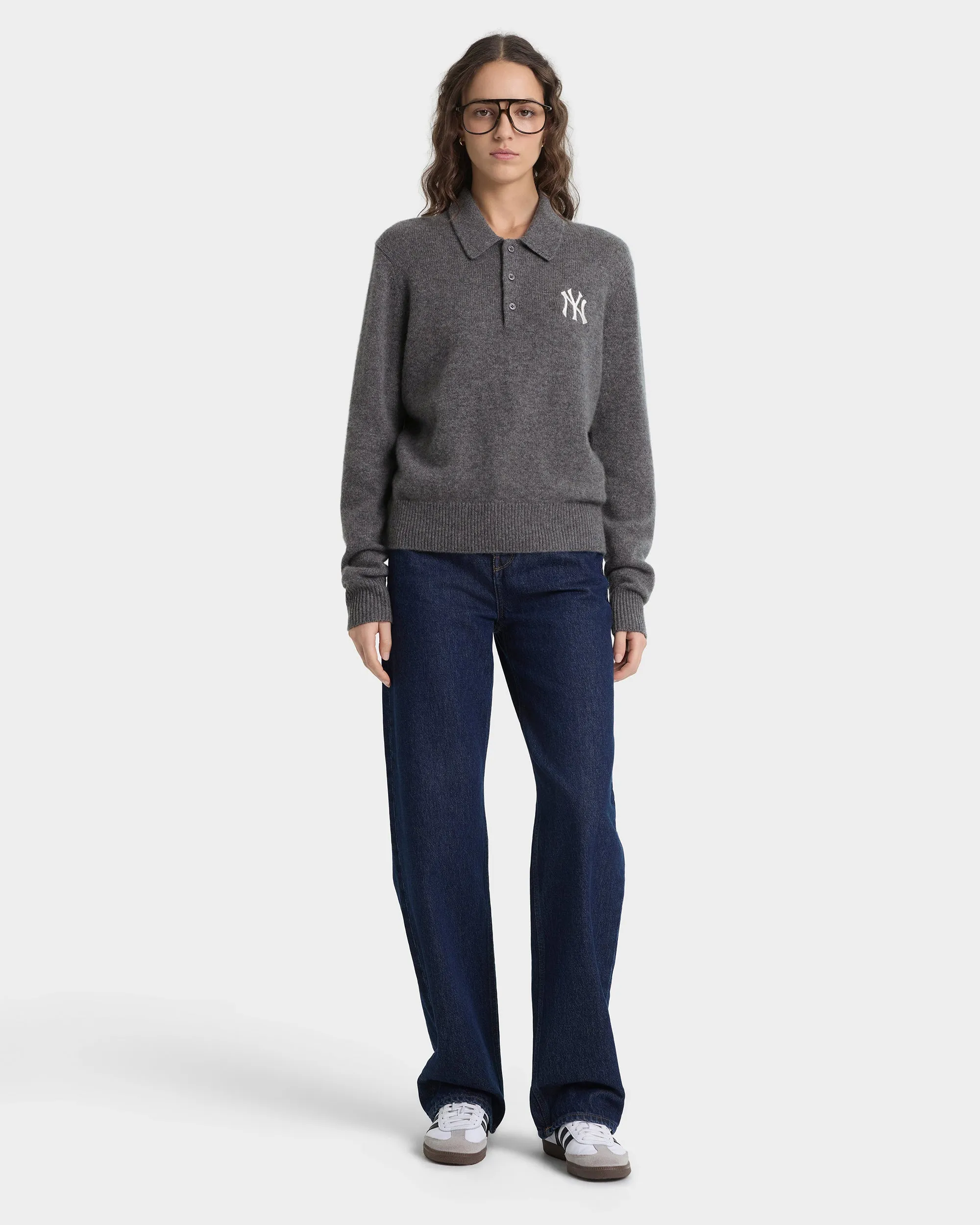 Heritage Yankees Serif Cashmere Polo - Dark Grey/White sold by Sporty and Rich product image thumbnail 2