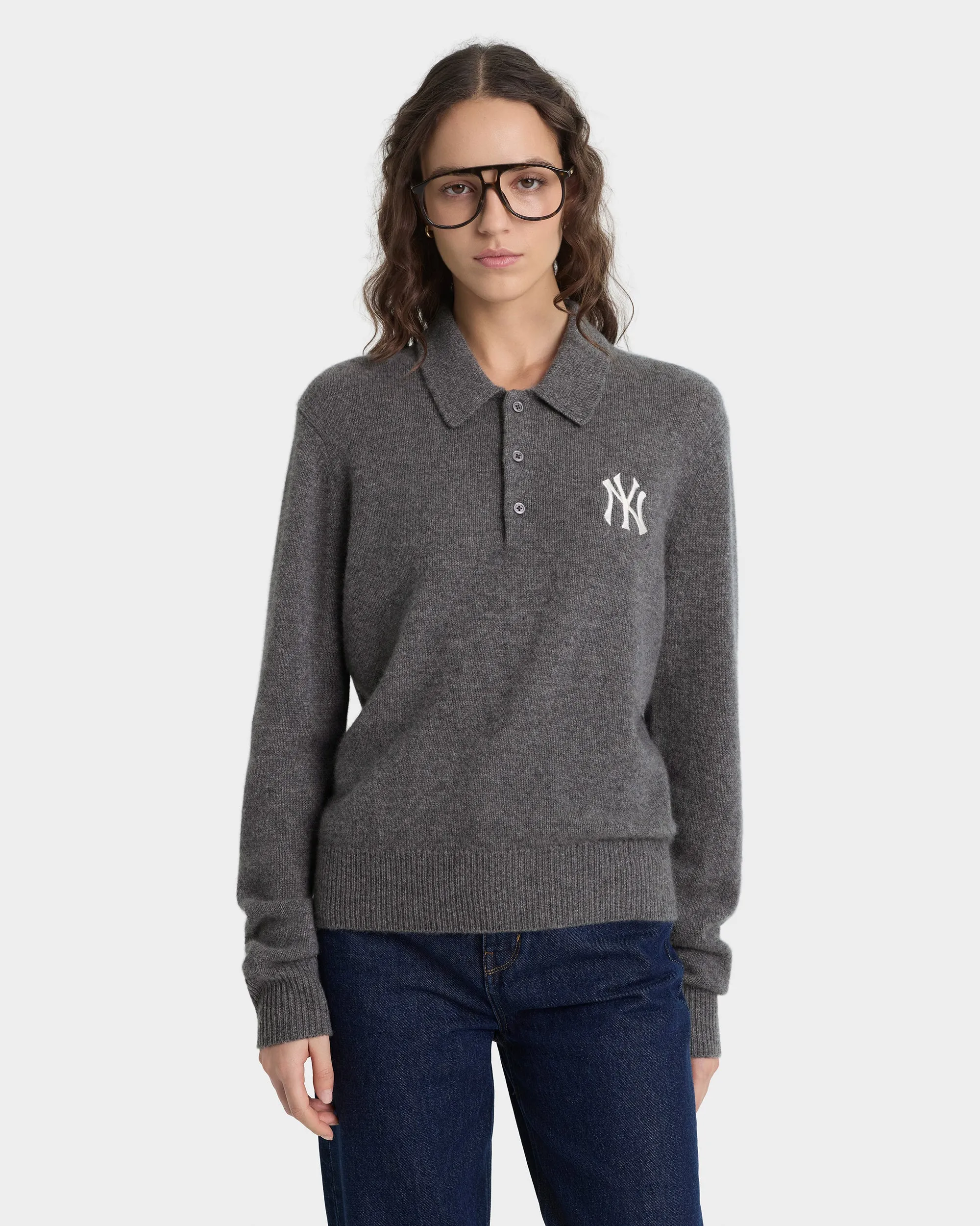 Heritage Yankees Serif Cashmere Polo - Dark Grey/White sold by Sporty and Rich product image thumbnail 3