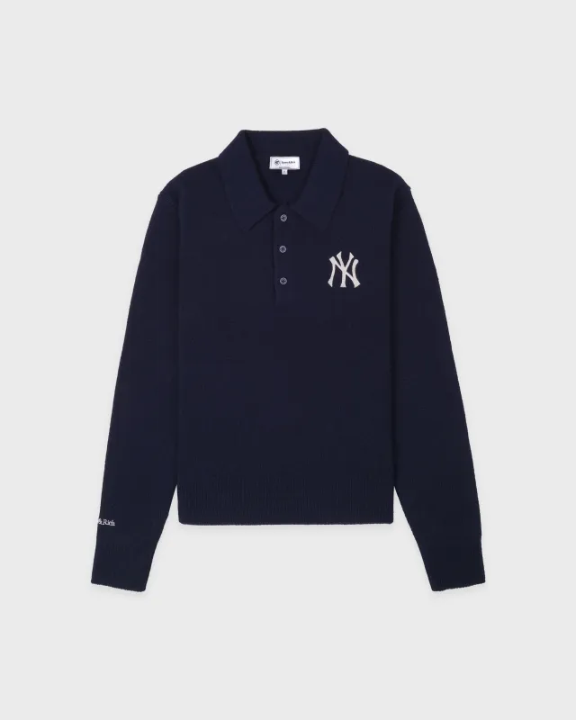 Heritage Yankees Serif Cashmere Polo - Navy/White made by Sporty and Rich
