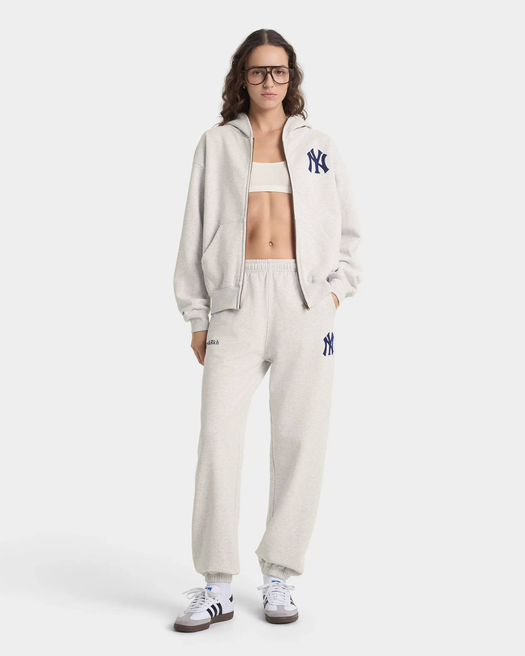 Heritage Yankees Serif Zip Hoodie - Heather Gray/Navy sold by Sporty and Rich product image thumbnail 2