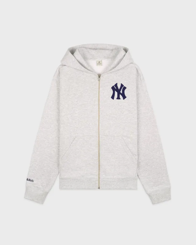 Heritage Yankees Serif Zip Hoodie - Heather Gray/Navy made by Sporty and Rich