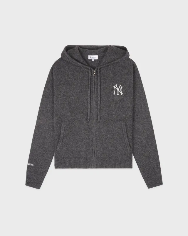 Heritage Yankees Serif Cashmere Zip Hoodie - Dark Grey/White made by Sporty and Rich
