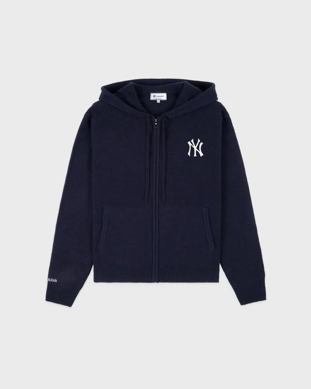Heritage Yankees Serif Cashmere Zip Hoodie - Navy/White made by Sporty and Rich