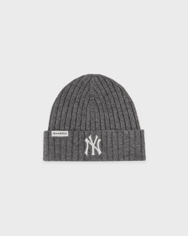 Heritage Yankees Serif Cashmere Beanie - Dark Grey/White made by Sporty and Rich