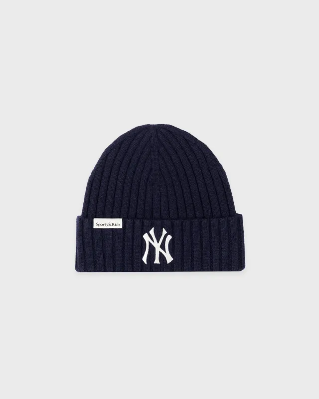 Heritage Yankees Serif Cashmere Beanie - Navy/White made by Sporty and Rich