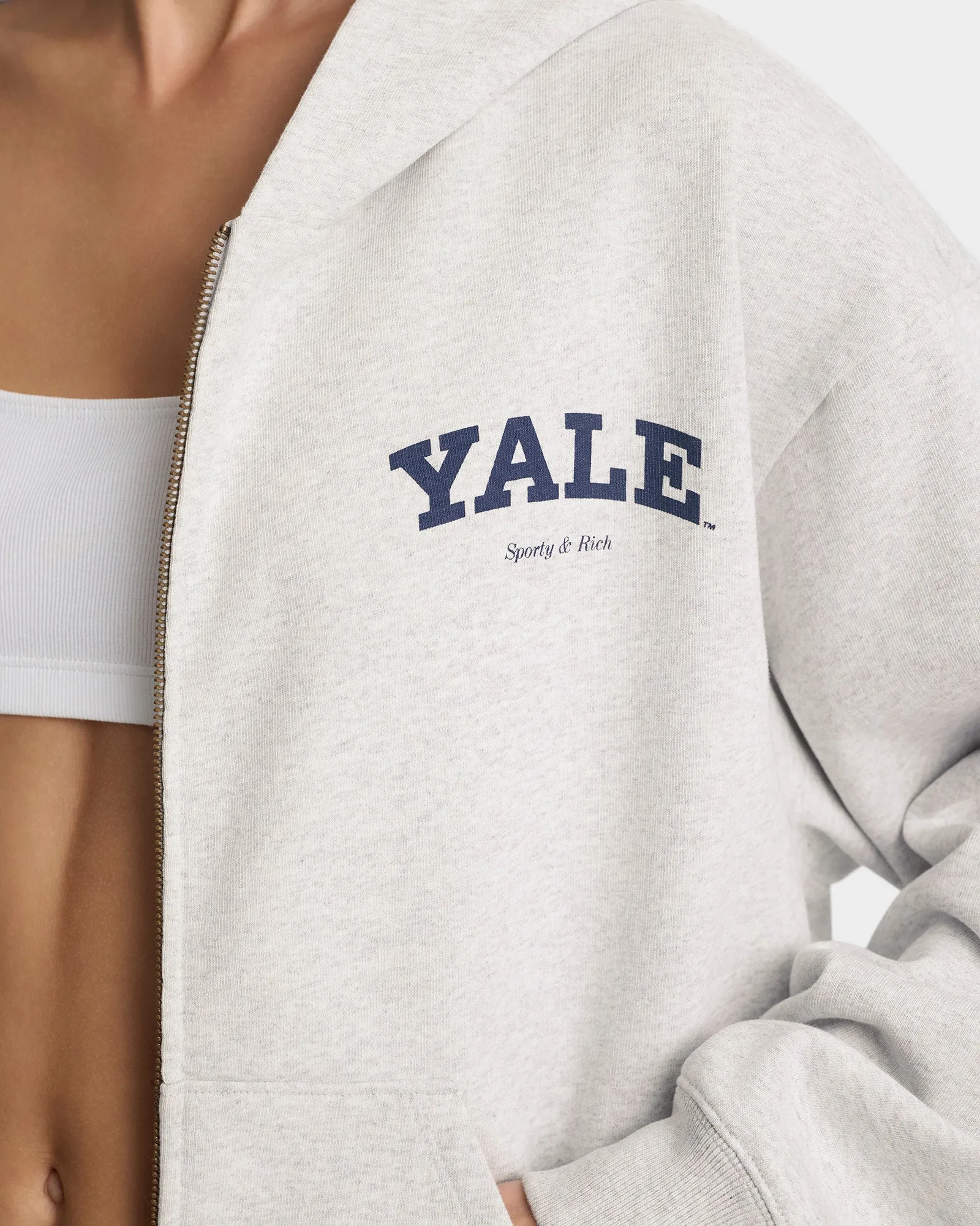 Yale Classic Zip Hoodie - Heather Gray/Navy sold by Sporty and Rich product image thumbnail 4
