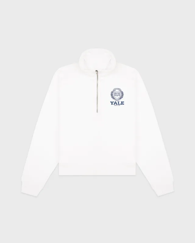 Yale Crest Quarter Zip - White/Navy made by Sporty and Rich