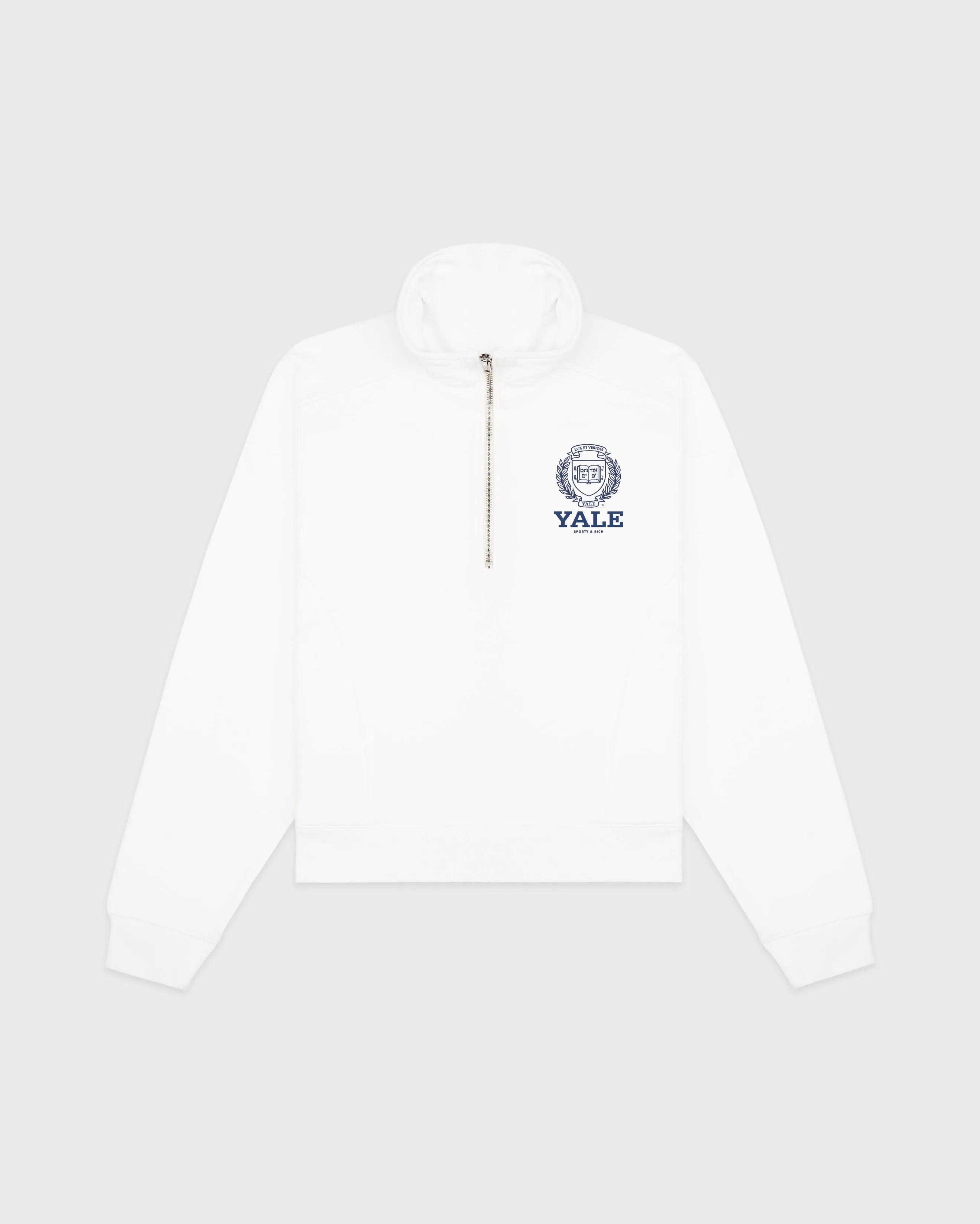 Yale Crest Quarter Zip - White/Navy sold by Sporty and Rich