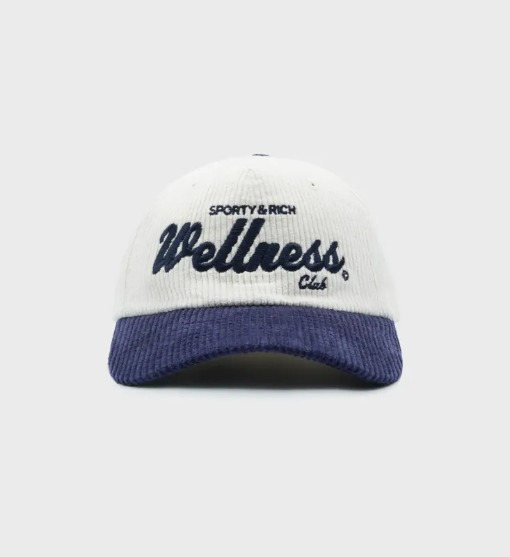 Wellness Club Corduroy Hat - White/Navy sold by Sporty and Rich