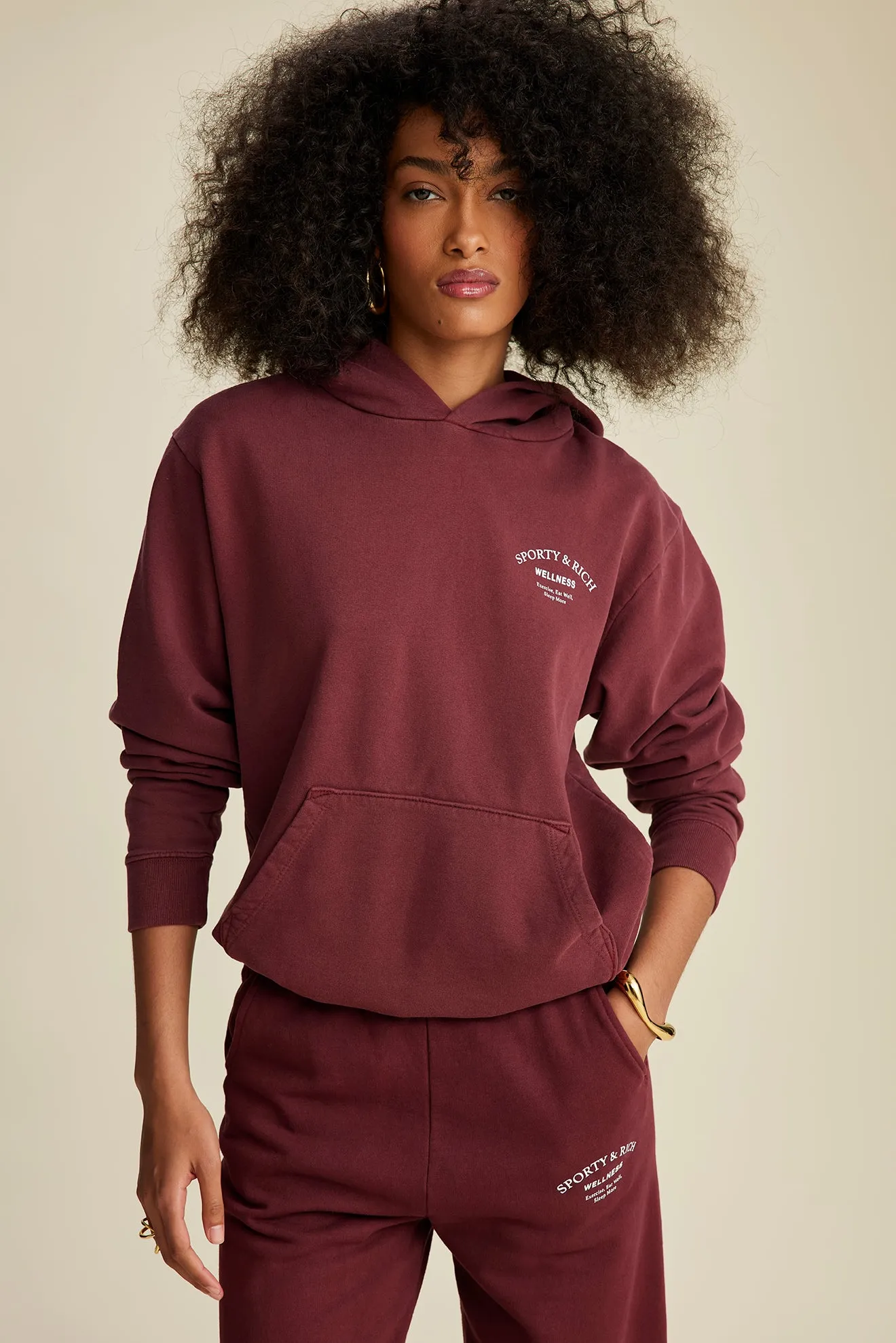 Wellness Studio Hoodie - Merlot/White sold by Sporty and Rich product image thumbnail 5