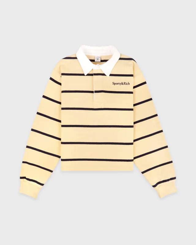 Serif Logo Rugby Polo - Almond/Navy made by Sporty and Rich