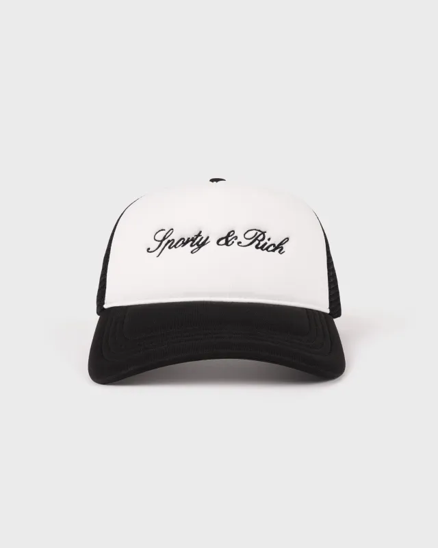 Signature Logo Trucker Hat - White/Black made by Sporty and Rich