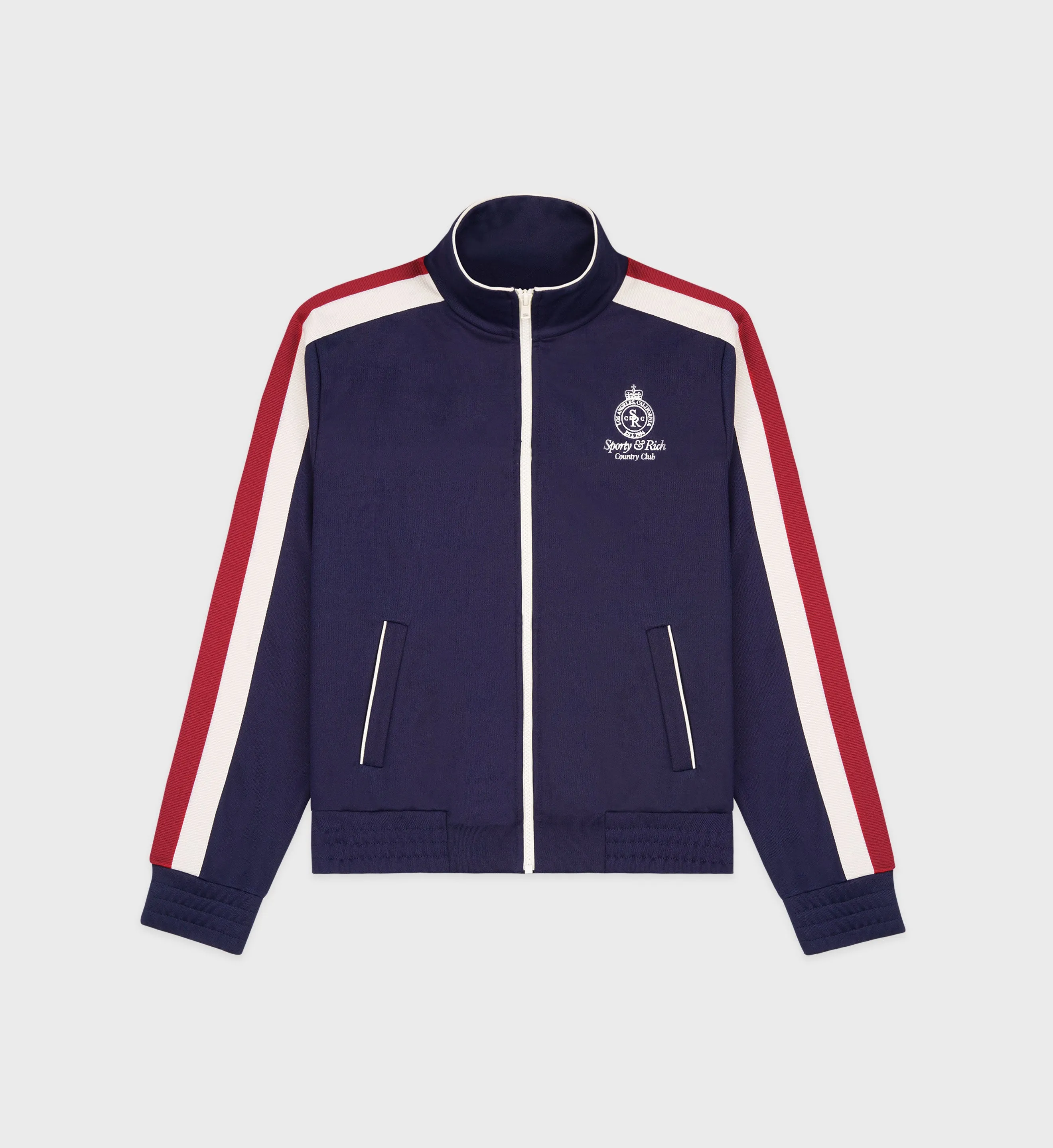 Crown Track Jacket - Navy/Cream/Merlot sold by Sporty and Rich